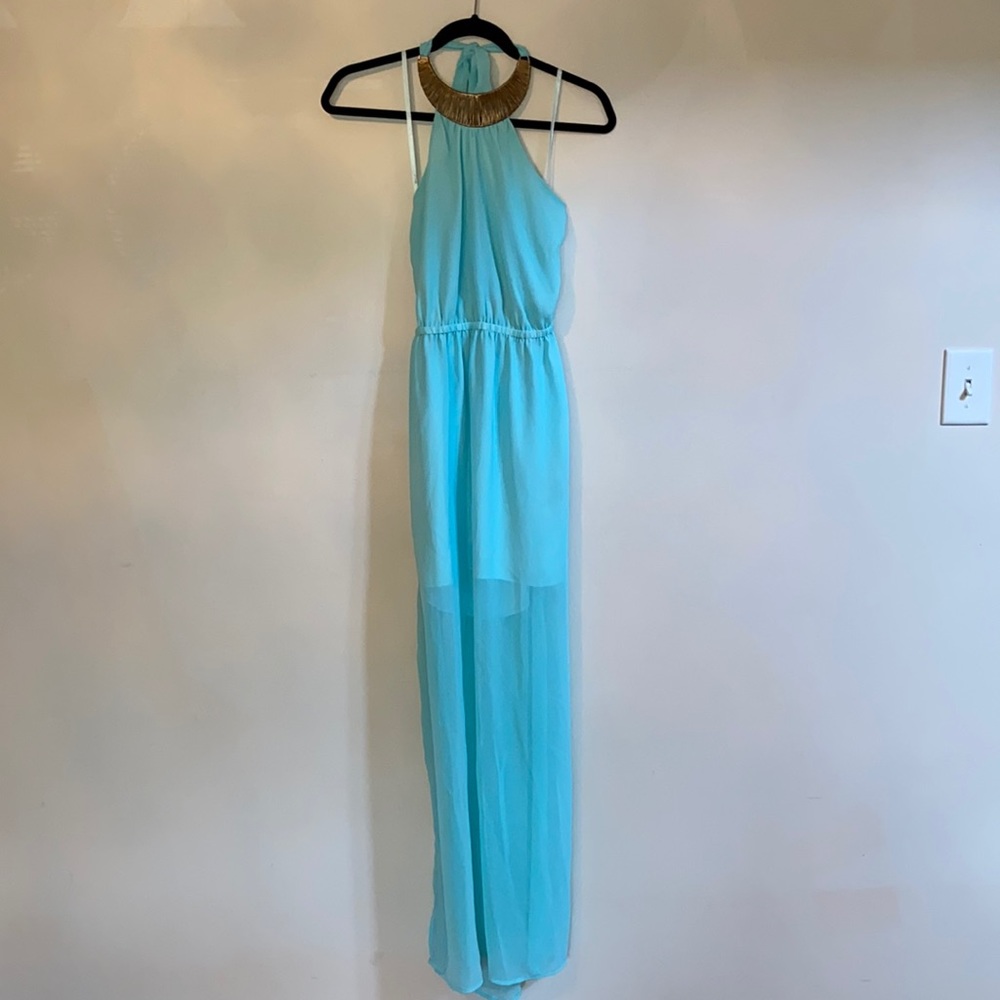 Bebe Turquoise Maxi Dress (XS)